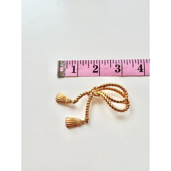 Vintage Unbranded Gold Tone Rope Dangle Tassel Brooch - Picture 8 of 9